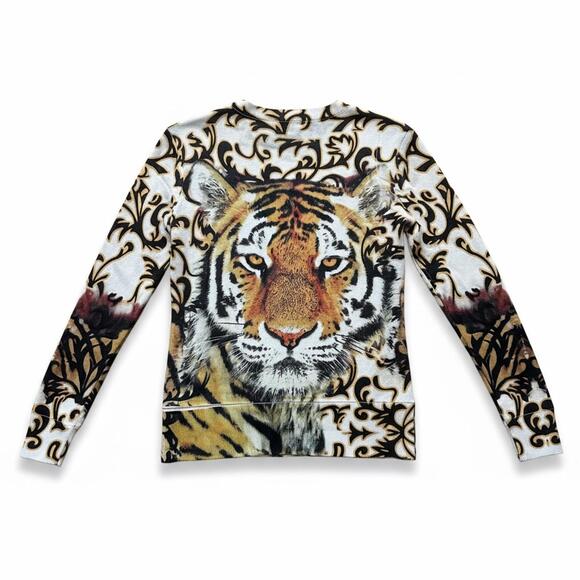 Cartise Sequin Tiger Print Zip Cardigan Top Size M Baroque Animal Statement - Picture 2 of 12